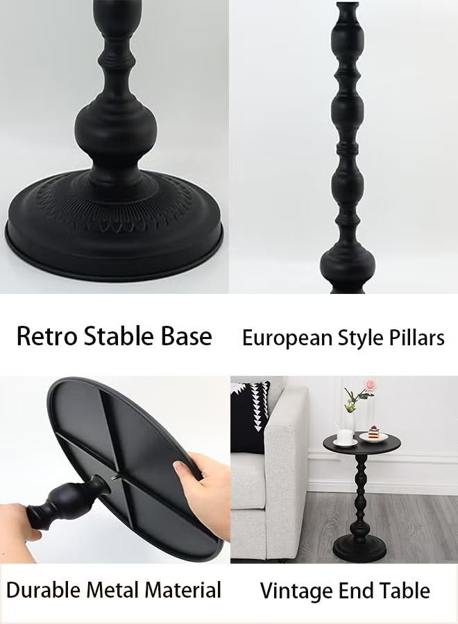 ELFSA Metal Round Side Table Sofa Coffee Table Vintage Service Table Desk for Living Room Bedroom Office Black - Image 4