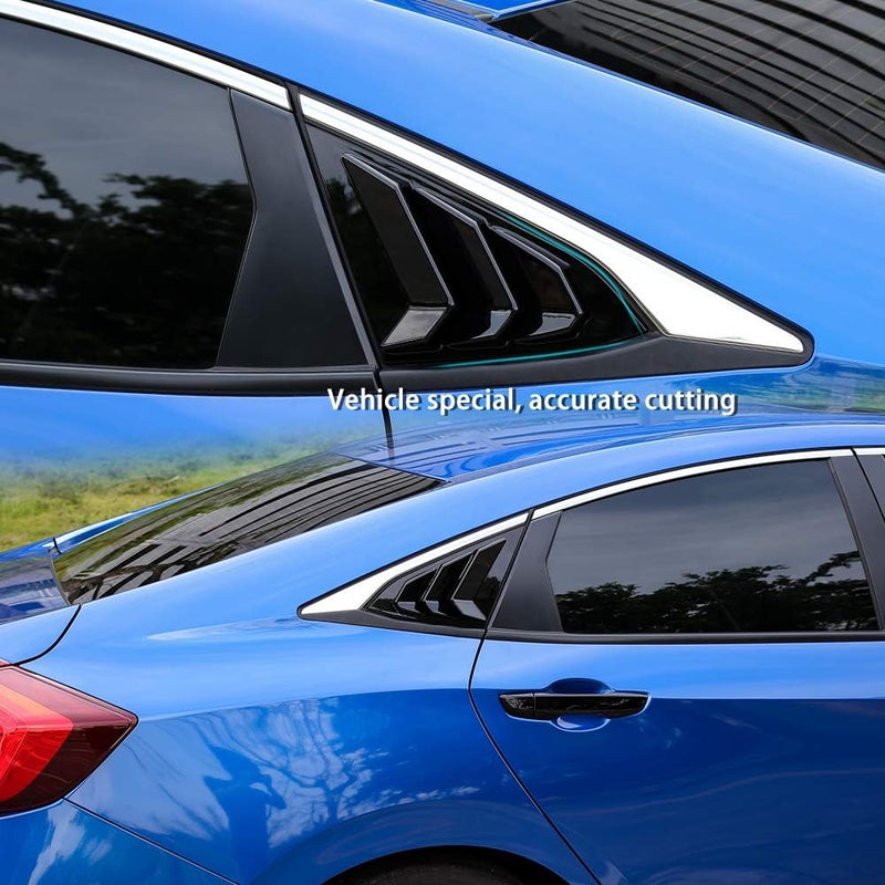 Thenice for 10th Gen Civic Rear Side Window Louvers Racing Style Triangular Window Glass Blinds Compatible with Honda Civic Sedan 2021 2020 2019 2018 2017 2016 -Piano Black - Image 5