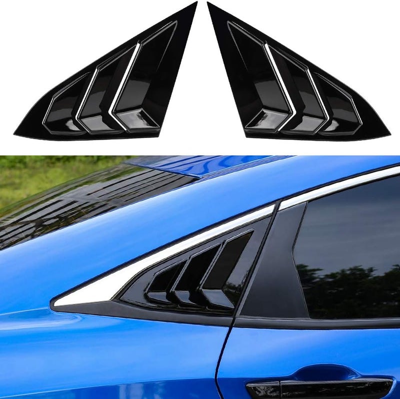 Thenice for 10th Gen Civic Rear Side Window Louvers Racing Style Triangular Window Glass Blinds Compatible with Honda Civic Sedan 2021 2020 2019 2018 2017 2016 -Piano Black - Image 1