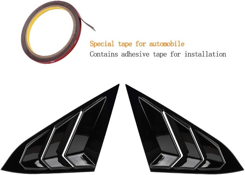 Thenice for 10th Gen Civic Rear Side Window Louvers Racing Style Triangular Window Glass Blinds Compatible with Honda Civic Sedan 2021 2020 2019 2018 2017 2016 -Piano Black - Image 3