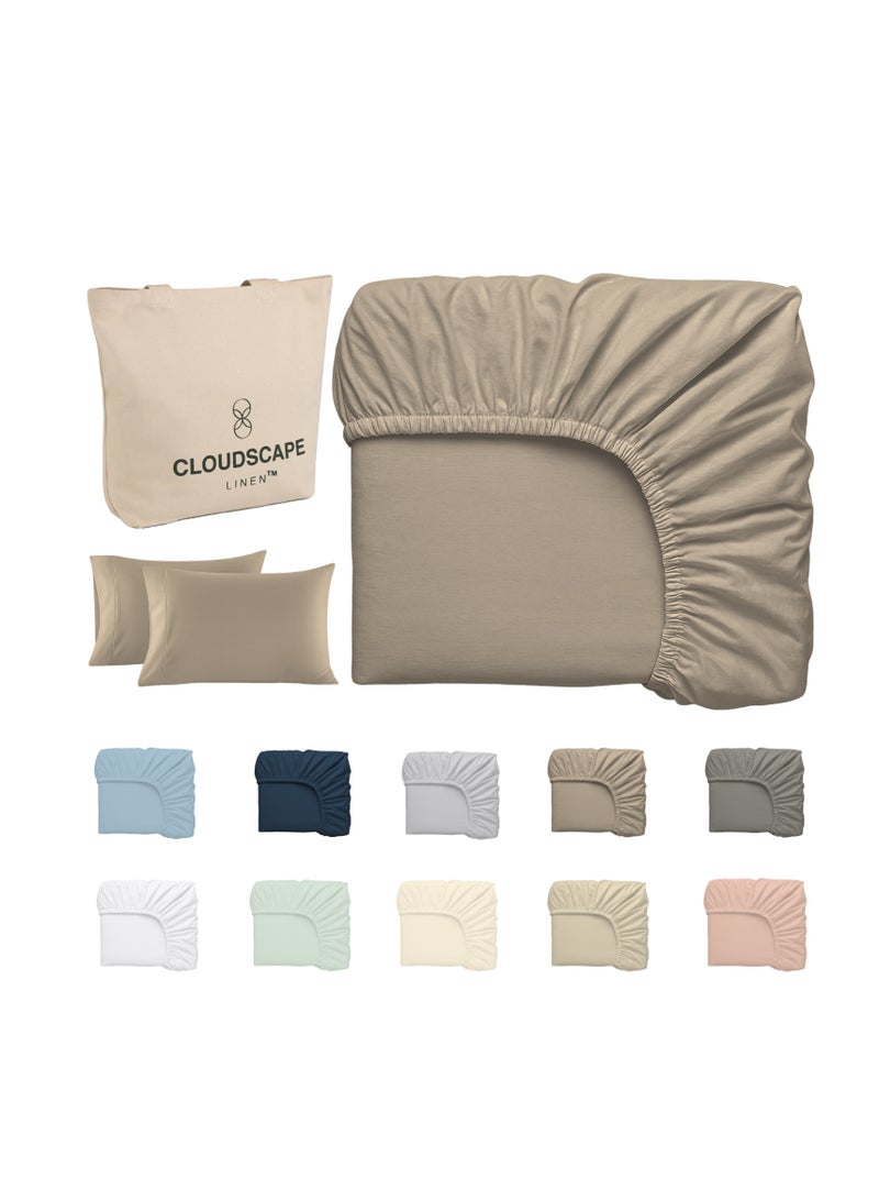 Cloud Scape Linen 600 Thread Count Egyptian Cotton Sheet Set( Queen, Taupe) - Image 2