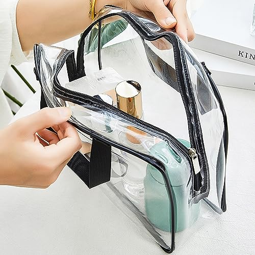 APREUTY Clear Makeup Bags, TSA Approved 3 Pcs Large Cosmetic Makeup Bags Set Clear PVC with Zipper Handle Portable Travel Luggage Pouch Airport Airline Vacation Organization (Black) - Image 5