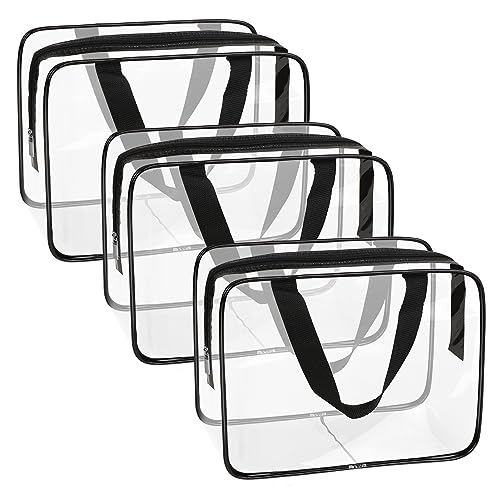 APREUTY Clear Makeup Bags, TSA Approved 3 Pcs Large Cosmetic Makeup Bags Set Clear PVC with Zipper Handle Portable Travel Luggage Pouch Airport Airline Vacation Organization (Black) - Image 1