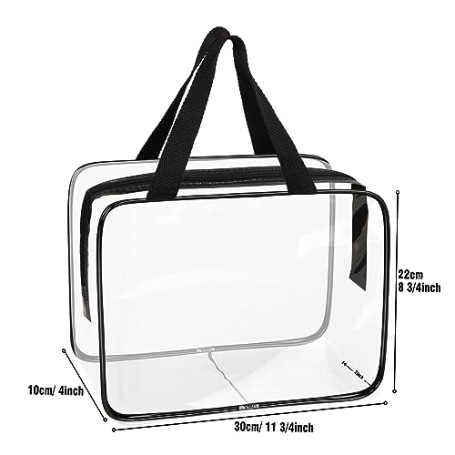 APREUTY Clear Makeup Bags, TSA Approved 3 Pcs Large Cosmetic Makeup Bags Set Clear PVC with Zipper Handle Portable Travel Luggage Pouch Airport Airline Vacation Organization (Black) - Image 2