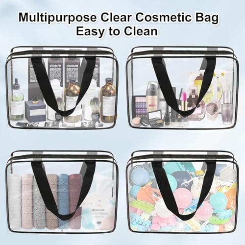 APREUTY Clear Makeup Bags, TSA Approved 3 Pcs Large Cosmetic Makeup Bags Set Clear PVC with Zipper Handle Portable Travel Luggage Pouch Airport Airline Vacation Organization (Black) - Image 4