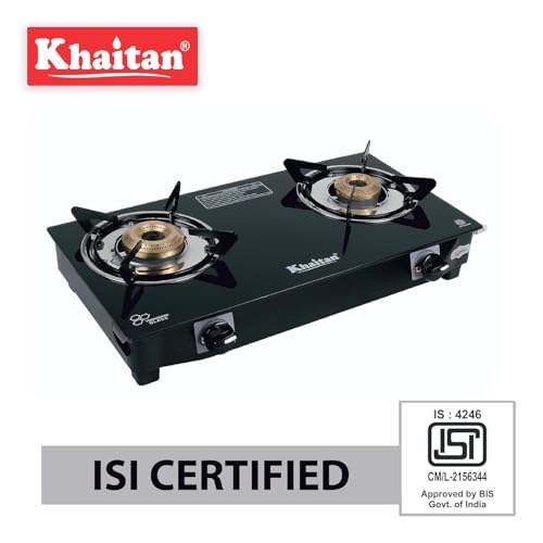 Khaitan Gas Stove Combo - One 2 Burner Nano Gas Stove + 1 Hindflame Gas Ligher + 1 Hindflame Chopper 500 ml, Toughened Glass - Image 3
