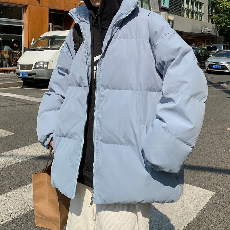 Cotton-padded jacket mens winter trendy brand plump handsome down cotton-padded jacket ins Hong Kong-style relaxed-fit casual cotton-padded jacket trendy thick coat Pink - Image 3