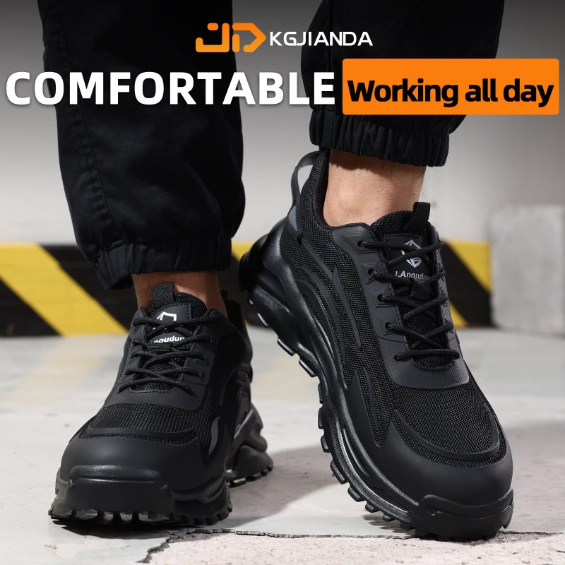 KGJIANDA أحذية KGJIANDA ذات رأس فولاذي للرجال أحذية عمل للرجال أحذية رأس فولاذي للبناء أحذية مضادة للسحق للمستودع أحذية أمان خفيفة الوزن غير قابلة للتدمير للصناعات باللون الأسود - Image 2