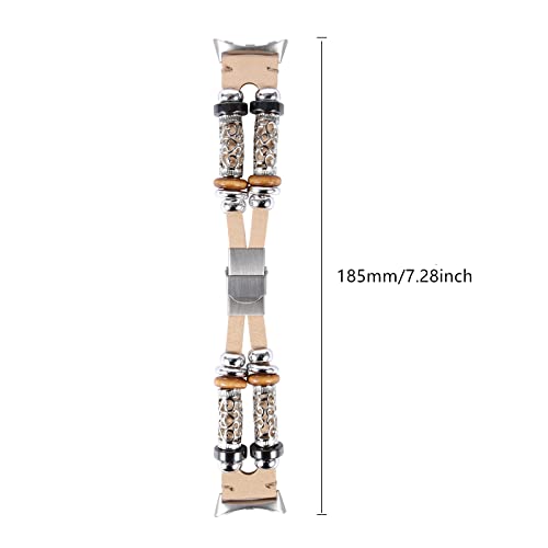 KONAFEI Compatible with Google Pixel Watch 2 (2023)/ Pixel Watch Band, Slim Handmade Leather Bracelets Boho Bead Metal Jewelry Retro Strap Wristband Accessories for Women and Men, A-Beige - Image 5