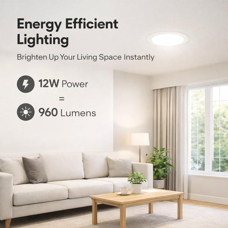 12W LED Downlight Recessed Compact Ceiling Light, 960LM, 80 CRI, Energy Efficient, Environmentally Friendly - Slim Design, Recessed Installation, Ideal for Home and Commercial Us (Warm Light) - Image 3
