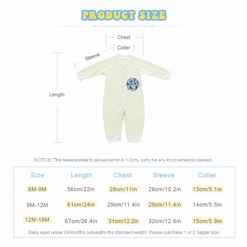 Baby Romper Unisex 100% Cotton Babysuit Baby Clothes Playsuit Long Sleeve Bird Print Spring Summer Autumn For Newborn Infant Baby Girl  Boy Yellow 9-12M - Image 2
