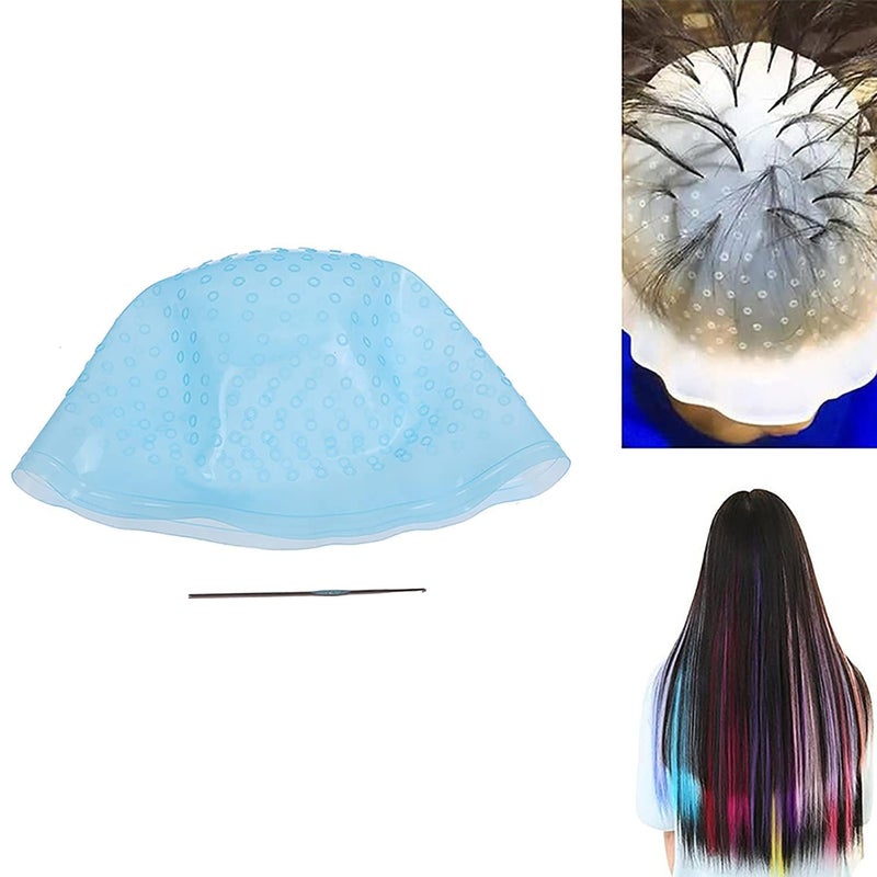 GI STORE Silicone Hair Dye Cap - Reusable Multicolor Hair Dyeing Cap with Hooks - Organic, Chemical Free - Blue - Suitable for All Hair Types - Image 5
