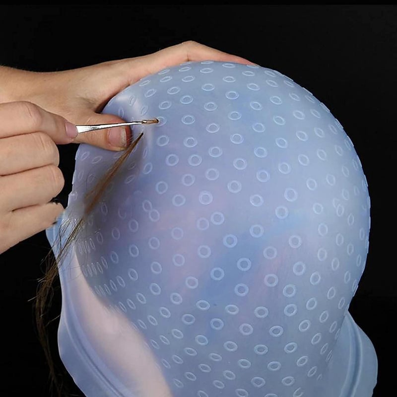 GI STORE Silicone Hair Dye Cap - Reusable Multicolor Hair Dyeing Cap with Hooks - Organic, Chemical Free - Blue - Suitable for All Hair Types - Image 4