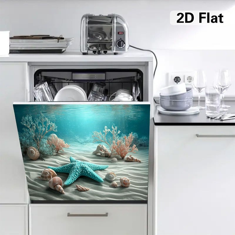 2D Flat 1pc Magnetic Dishwasher Refrigerator Door Cover 25.59 Inch by 23.03 Inch Marine Underwater Starfish Coral Decorative Panel Quick Cover for Most Appliances Elegant Touch for Indoor Decor - Image 5