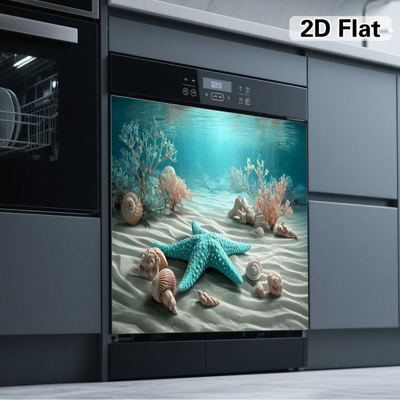 2D Flat 1pc Magnetic Dishwasher Refrigerator Door Cover 25.59 Inch by 23.03 Inch Marine Underwater Starfish Coral Decorative Panel Quick Cover for Most Appliances Elegant Touch for Indoor Decor - Image 2