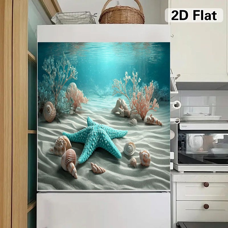 2D Flat 1pc Magnetic Dishwasher Refrigerator Door Cover 25.59 Inch by 23.03 Inch Marine Underwater Starfish Coral Decorative Panel Quick Cover for Most Appliances Elegant Touch for Indoor Decor - Image 4