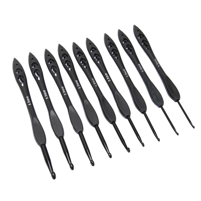 Ergonomic Aluminum Crochet Hooks Set 9pcs 2 0 6 0mm Reduce Hand Cramps Stylish Black Design - Image 5
