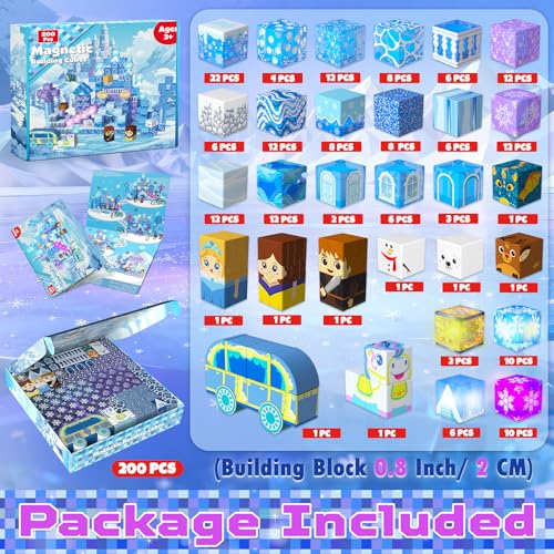 Magnetopia 200 PCS Magnetic Blocks with Light Up Blocks Transparent Magnetic Building Block for Kids Age 3 Magnet Cubes Blue Castle Magnets Toys Christmas Birthday Gift for Boys Girls 4 5 6 7 8 9 10 11 12 - Image 5