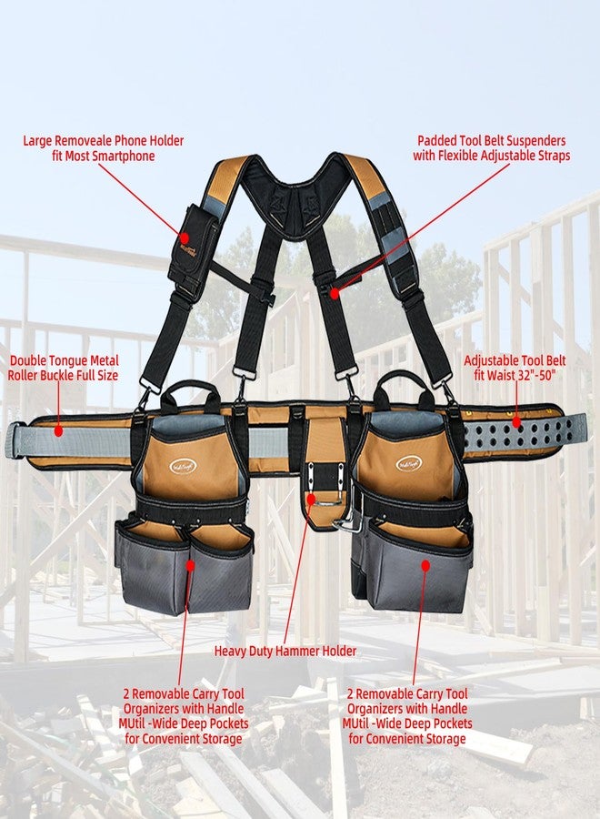 MELOTOUGH 28-Pocket Pro Framer's rig Combo Apron Tool Belt and Heavy Duty Padded Suspenders with Magnetic Desinger for Technician/Carpenter/and Electrician's Tools (Khaki) - Image 5