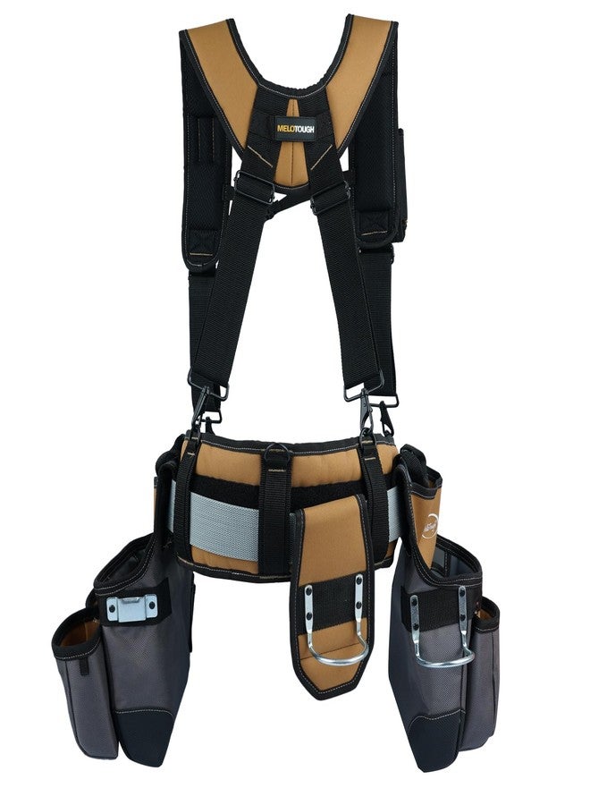 MELOTOUGH 28-Pocket Pro Framer's rig Combo Apron Tool Belt and Heavy Duty Padded Suspenders with Magnetic Desinger for Technician/Carpenter/and Electrician's Tools (Khaki) - Image 4