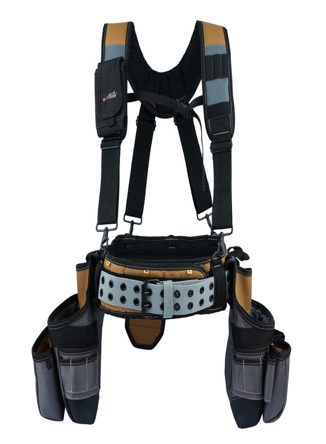 MELOTOUGH 28-Pocket Pro Framer's rig Combo Apron Tool Belt and Heavy Duty Padded Suspenders with Magnetic Desinger for Technician/Carpenter/and Electrician's Tools (Khaki) - Image 1