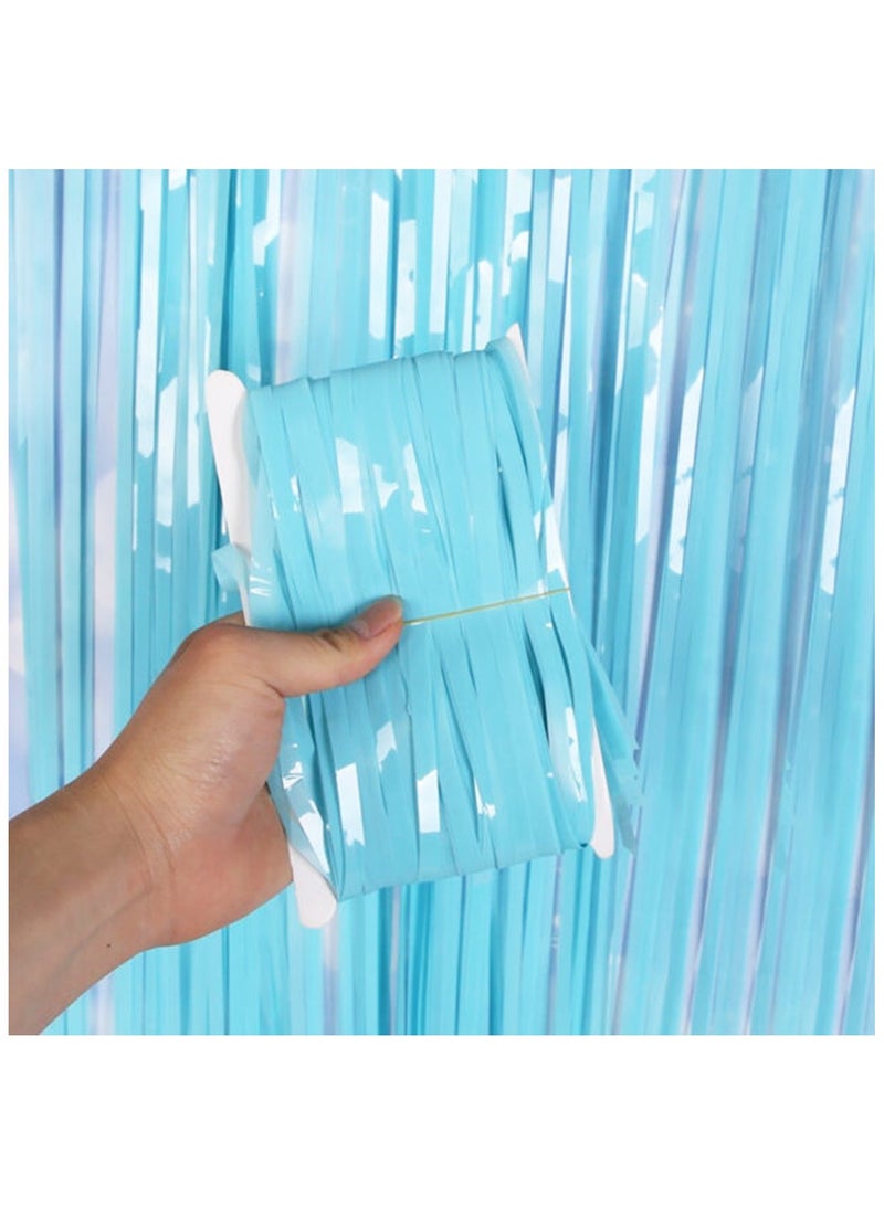 Party Time 1 Piece Pastel Light Blue Foil Fringe Curtain 1m x 2m Size Party Supplies And Decorations - Image 1