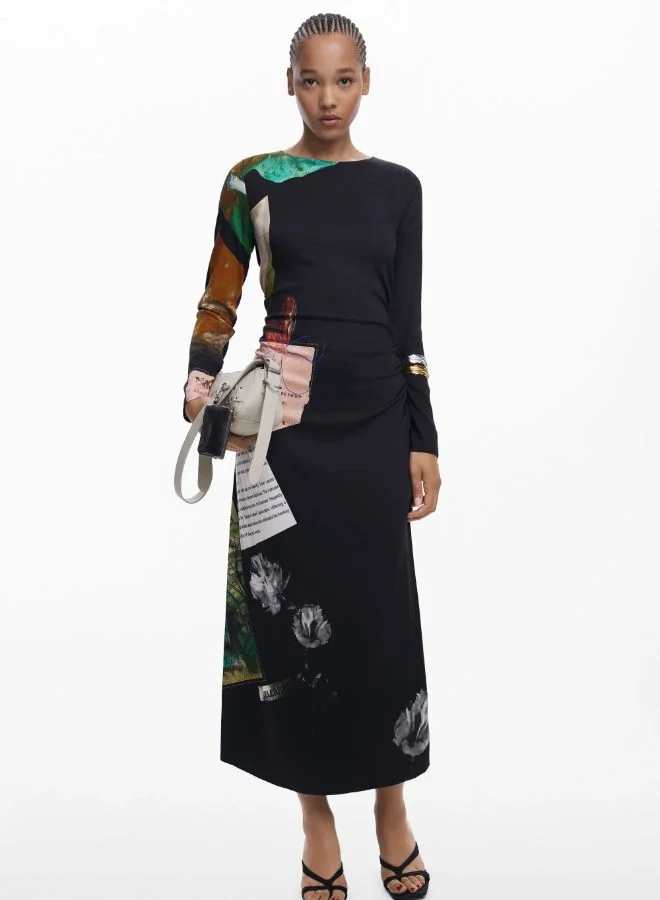 Desigual black with graphic print Collage asymmetrical dress for Women | Best Price UAE