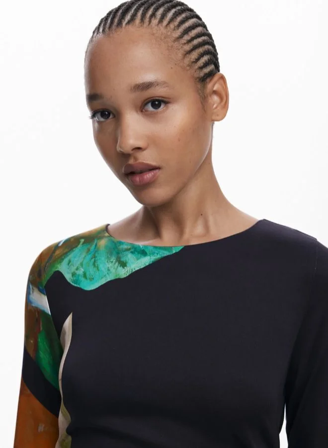 Desigual black with graphic print Collage asymmetrical dress for Women | Best Price UAE