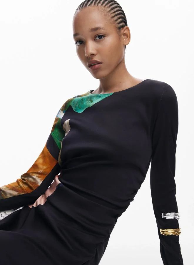 Desigual black with graphic print Collage asymmetrical dress for Women | Best Price UAE