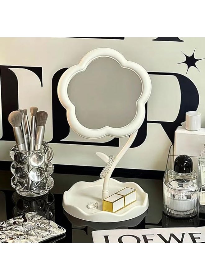 Flower-Shaped Makeup Mirror for Desk Vanity Mirror for Bedroom,Living Room and Minimal Spaces Room Decor Home Decorations (White) - Image 1