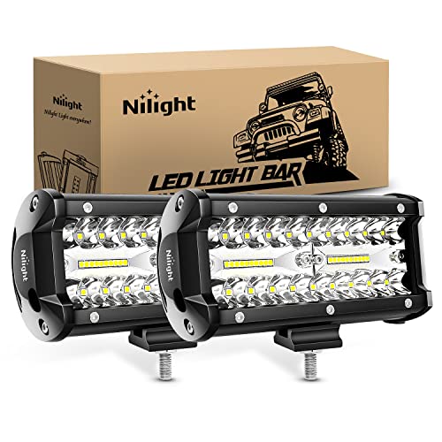Nilight LED Pods 4PCS 6.5 Inch 120W Light Bar Triple Rows Spot Flood Combo Driving Light Waterproof Led Work Light Off-road Truck Car ATV SUV Cabin Boat, 2 Years Warranty - Image 1