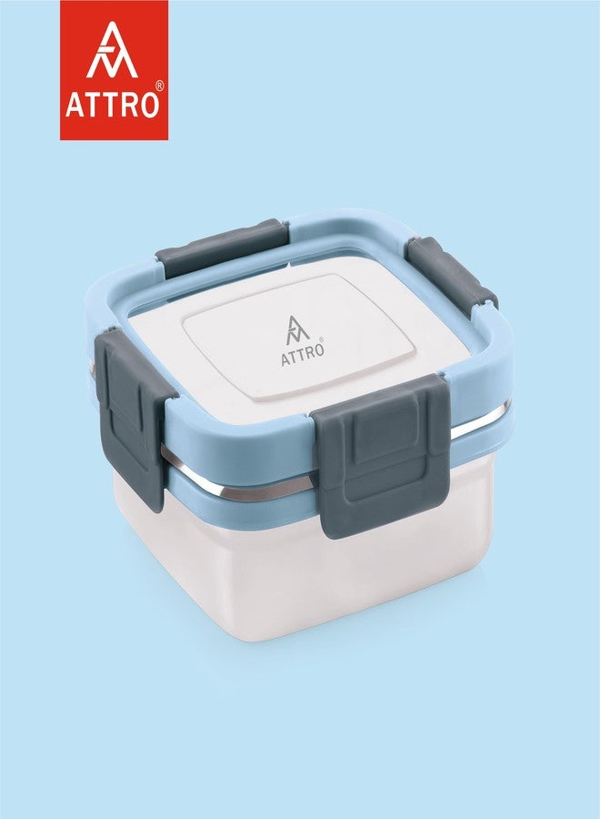 ATTRO Sparkle Stainless Steel Lunch Box – Square Leak-Proof Spill-Proof Microwave Safe Ideal for Kids School Office Travel – 400ml Sky Blue - Image 4