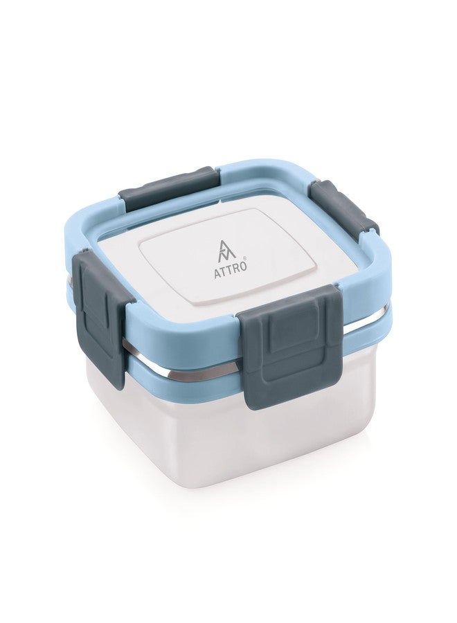 ATTRO Sparkle Stainless Steel Lunch Box – Square Leak-Proof Spill-Proof Microwave Safe Ideal for Kids School Office Travel – 400ml Sky Blue - Image 1