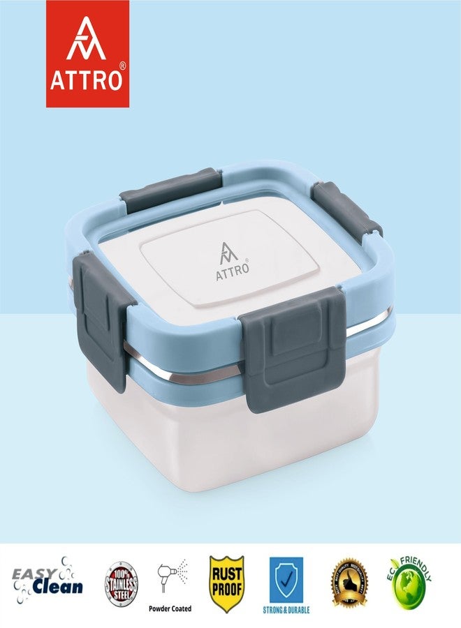 ATTRO Sparkle Stainless Steel Lunch Box – Square Leak-Proof Spill-Proof Microwave Safe Ideal for Kids School Office Travel – 400ml Sky Blue - Image 3