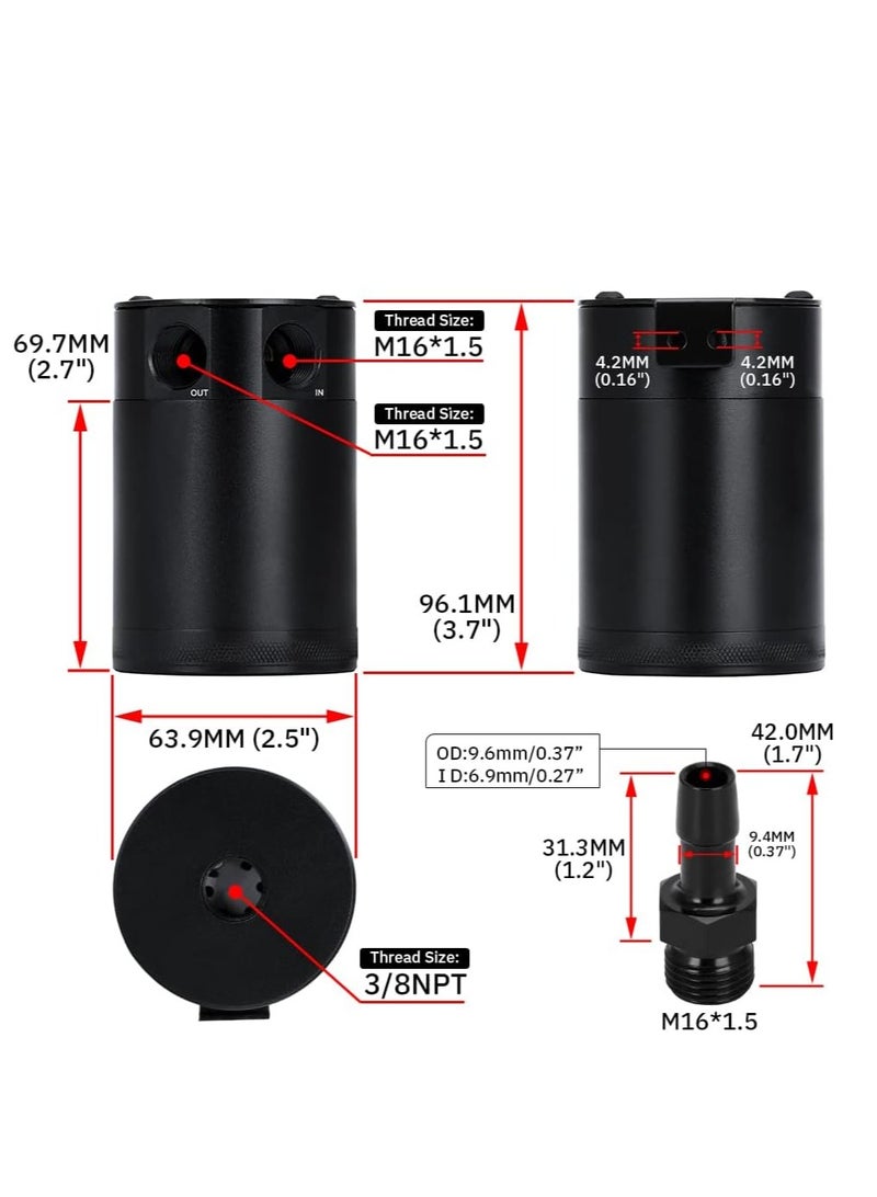 Generic Oil Catch Can Baffled 2 Port Oil Catch Tank Kit Universal Oil Separator Reservoir Tank  - Image 3