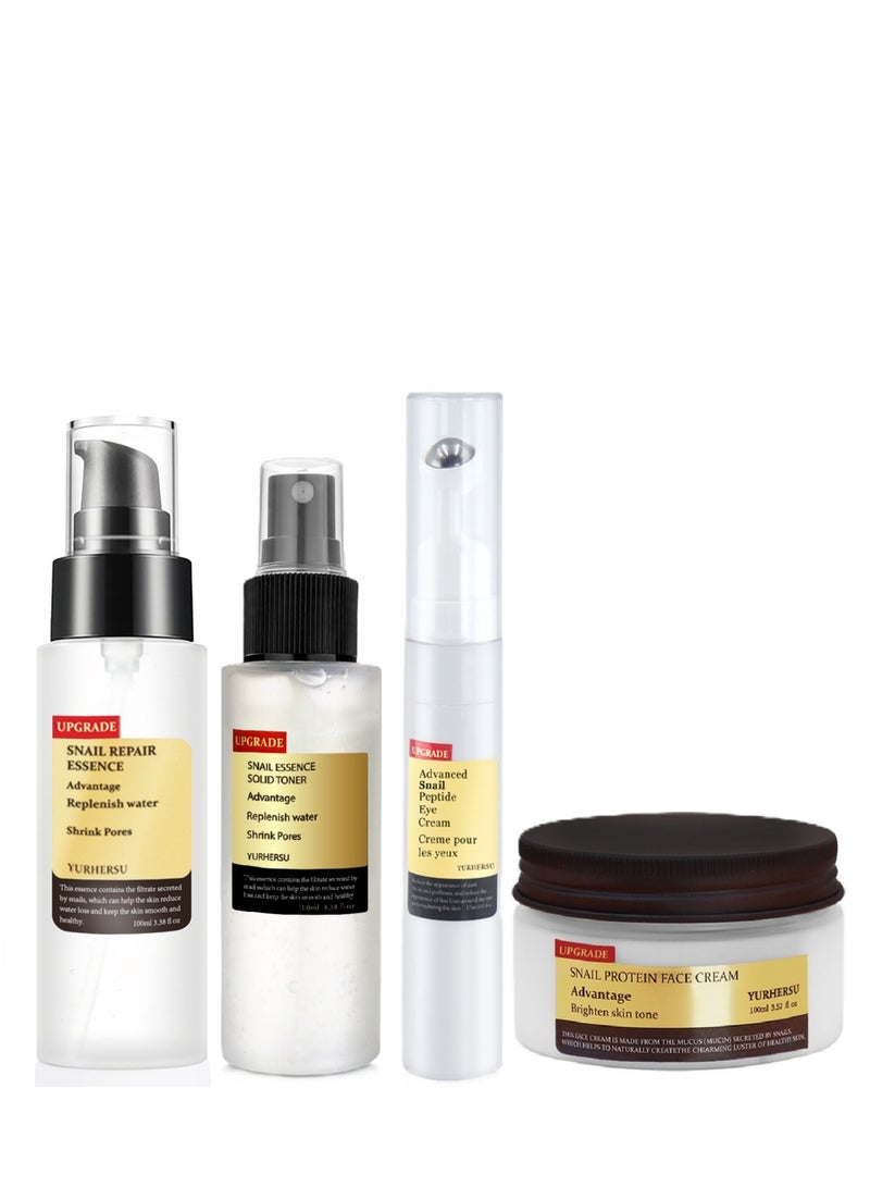 YURHERSU Advanced Snail Mucin Set, Face Skin Care Set, Korean Skincare Gift Set for Teenage Girls, Skin Care Products Set with Serum, Cream, Eye Cream, Toner, Facial Snail Mucin Kit for Women Hydrating 4PCS - Image 1