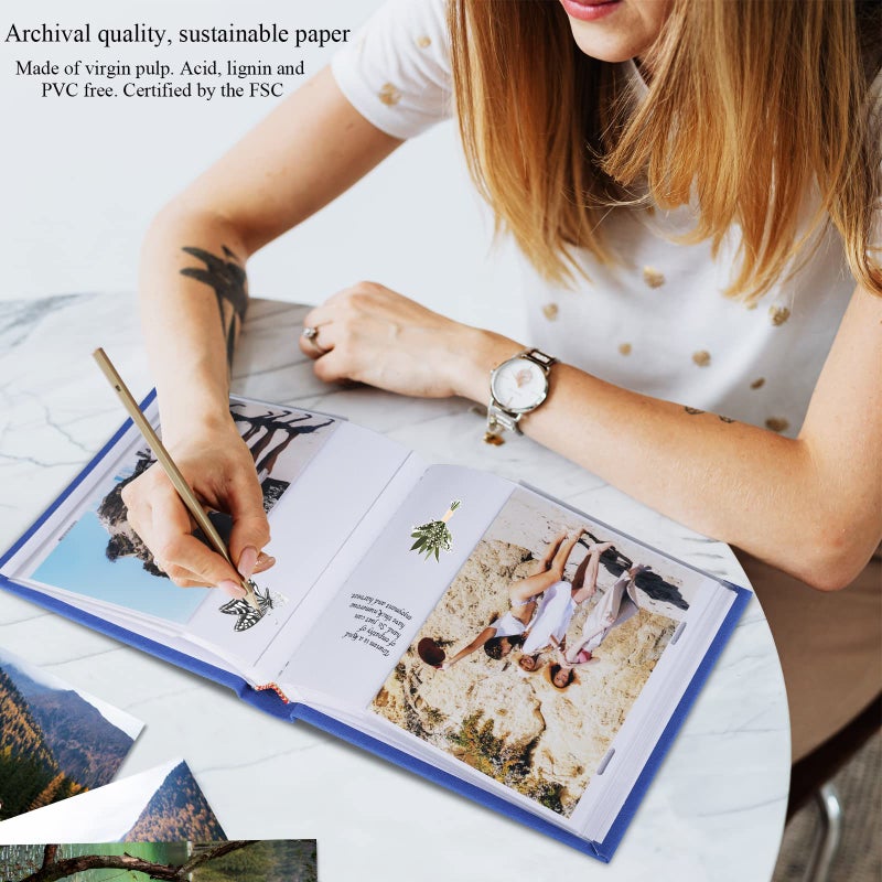 1DOT2 Photo Album 4x6 Hold 60 Photos with Memo Vertical Slip-in Pockets Photo Book  Linen Cover Picture Photo Albums with Writing Space for Wedding Baby Mother's Day Blue - Image 5