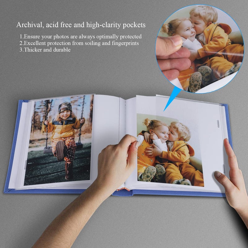 1DOT2 Photo Album 4x6 Hold 60 Photos with Memo Vertical Slip-in Pockets Photo Book  Linen Cover Picture Photo Albums with Writing Space for Wedding Baby Mother's Day Blue - Image 2