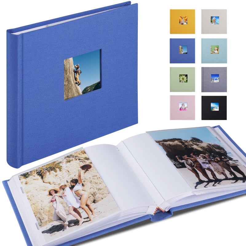 1DOT2 Photo Album 4x6 Hold 60 Photos with Memo Vertical Slip-in Pockets Photo Book  Linen Cover Picture Photo Albums with Writing Space for Wedding Baby Mother's Day Blue - Image 1