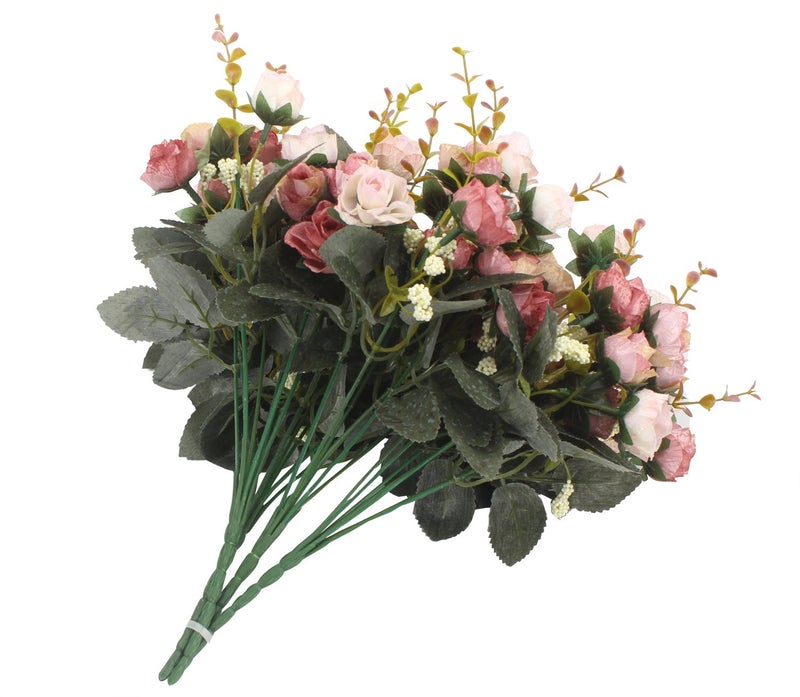 Duovlo 7 Branch 21 Mini Rose Heads Artificial Flowers Bouquet Wedding Home Office Decor,Pack of 4 (Pink) - Image 4