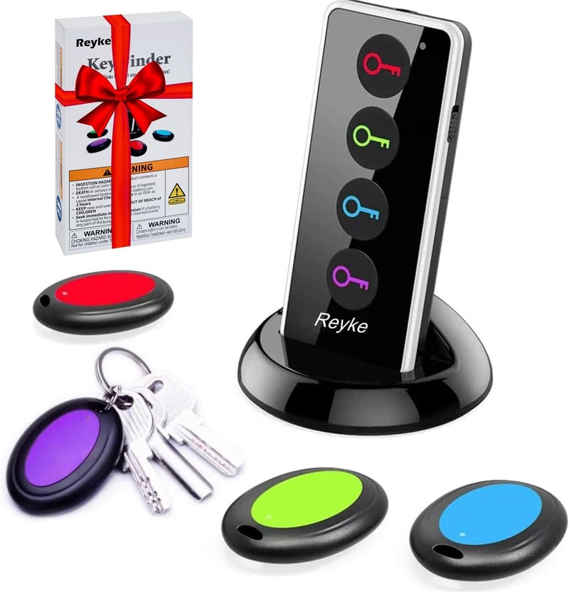 Reyke Key Finder, 80dB+ RF Item Locator Tags with 131ft. Working Range, Wireless Remote Finder Key Finder Locator for Finding Wallet Key Phone Glasses Pet Tracker, 1 RF Transmitter & 4 Receivers - Image 1