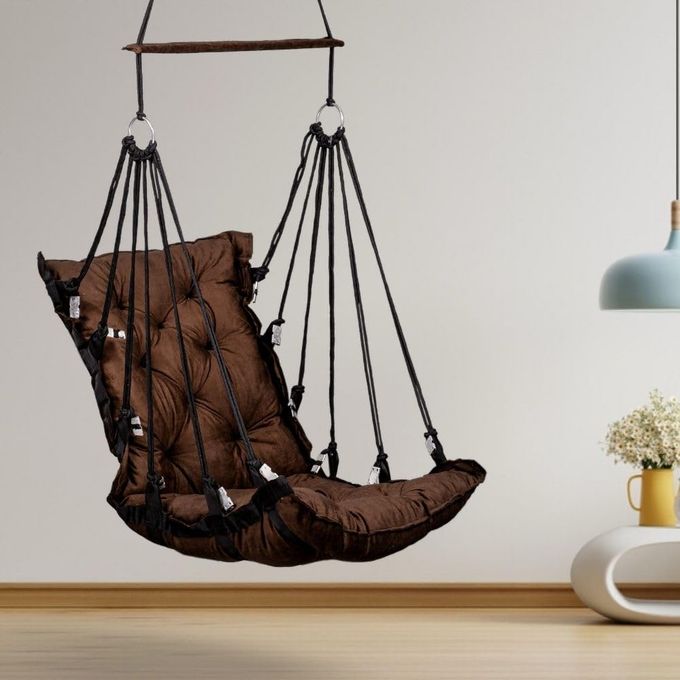 Swingzy Made in India Soft Velvet Hanging Swing for AdultsJhula for Adults Swing for Indoor OutdoorSwing for HomeHanging Jhula Chair 52x50x150 Cms Brown