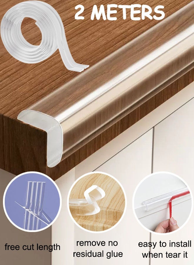 شريط حماية حافة الزاوية، حماية زوايا حافة الطاولة بطول 2 متر، واقيات ناعمة للحواف بتصميم مجوف لامتصاص الصدمات للزوايا الحادة للخزائن والطاولات والأدراج - Image 1
