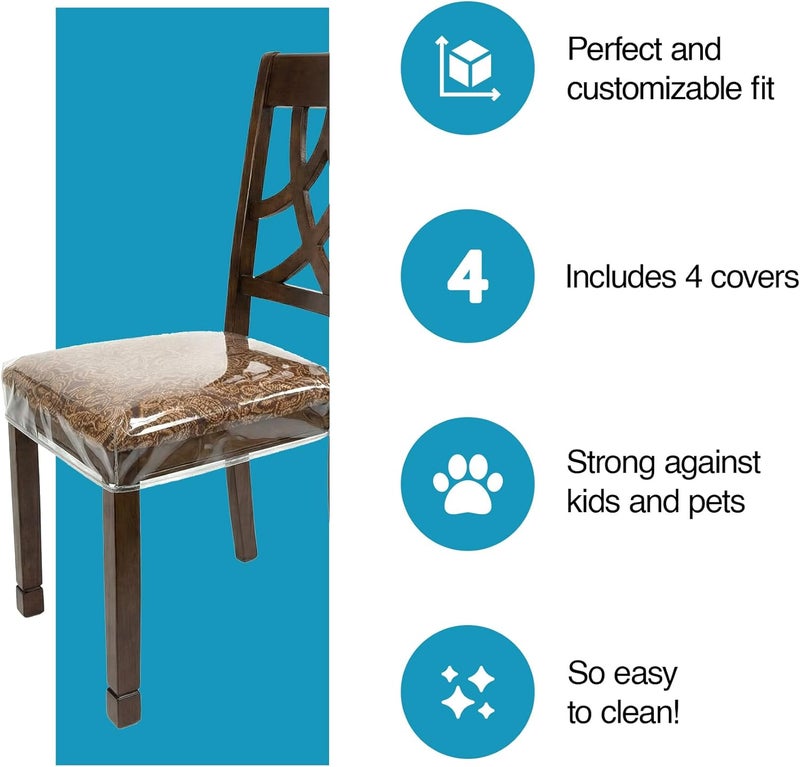 Houseables Plastic Chair Covers, Dining Chairs Fits 16” – 18” Seats, 2 Pack, Clear, Adjustable, PVC, Waterproof Protector, Vinyl Cover, Kids Seat Slipcover, for Kitchen, Cushion, with Straps - Image 3