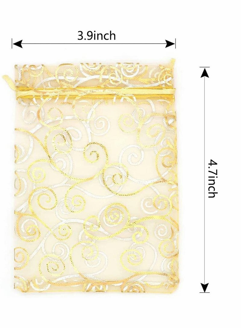100 PCS Gold Organza Drawstring Bags, Suitable for Wedding Favors, Party Gifts, and Candy Packaging (3.9" x 4.7") - Image 2