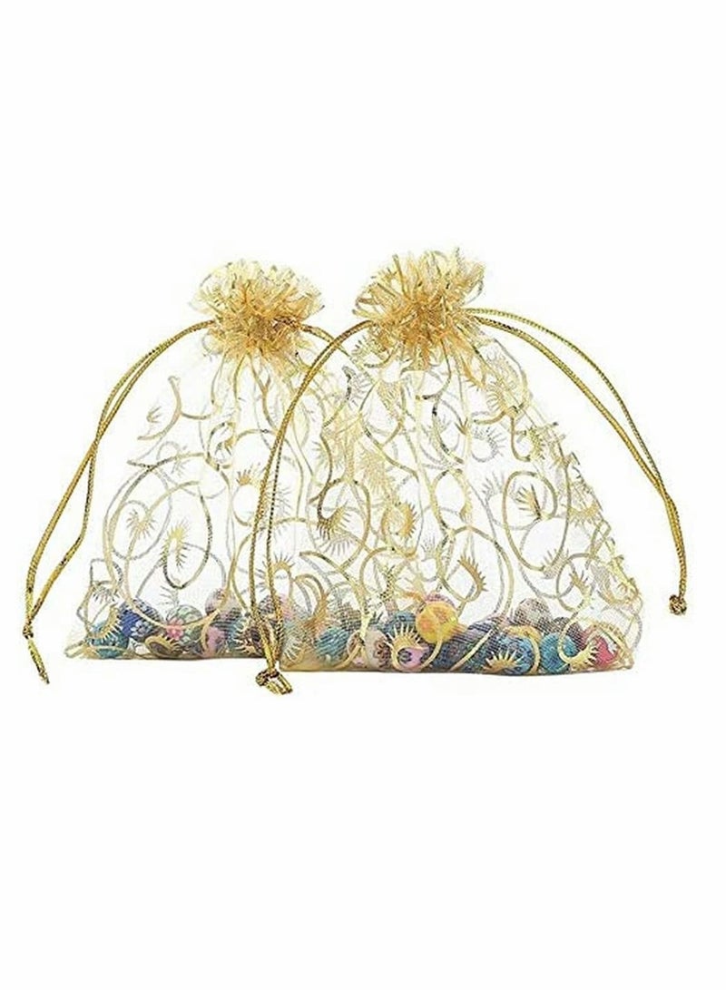100 PCS Gold Organza Drawstring Bags, Suitable for Wedding Favors, Party Gifts, and Candy Packaging (3.9" x 4.7") - Image 3