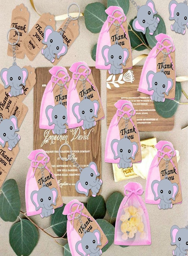 CiciBear 72 Pack Pink Elephant Party Favors with Keychains, Tags, Gift Bags for Baby Shower, Kids Birthday, School Carnival - Image 3