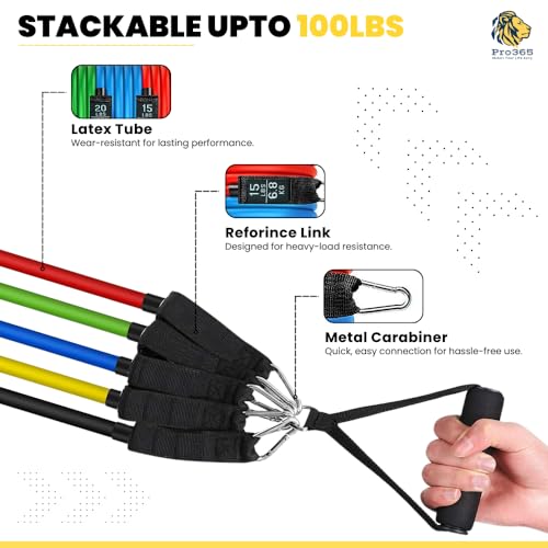 PRO365 Premium Resistance Bands with Door Anchor & Foam Handles, Weight Display Toning Tubes, Carrying Bag and Ankle Straps Included (1 Year Brand Warranty) - Image 4