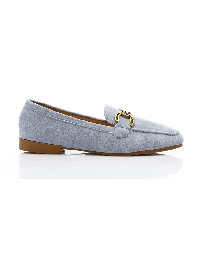 Suede Flat Slip On Shoes - Greyish Blue