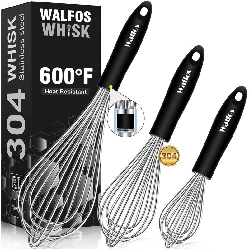 Stainless Steel Wire Whisk Set  3 Packs Balloon Whisk Thick Wire Wisk  Strong Handles Egg Frother for Cooking Blending Whisking Beating and Stirring 7911